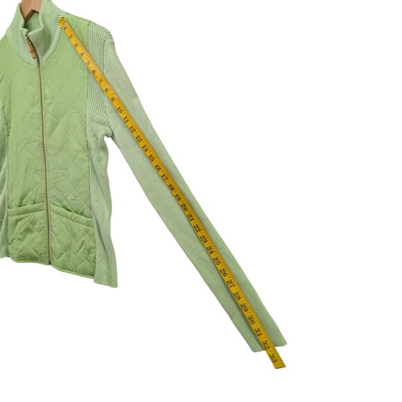 J McLaughlin Quilted Silk Sweater Jacket Womens Lime Green Full Zip Size M - Picture 10 of 11